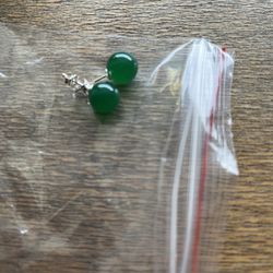 Green Jade 925 Solid Sterling Silver Stud Earrings
