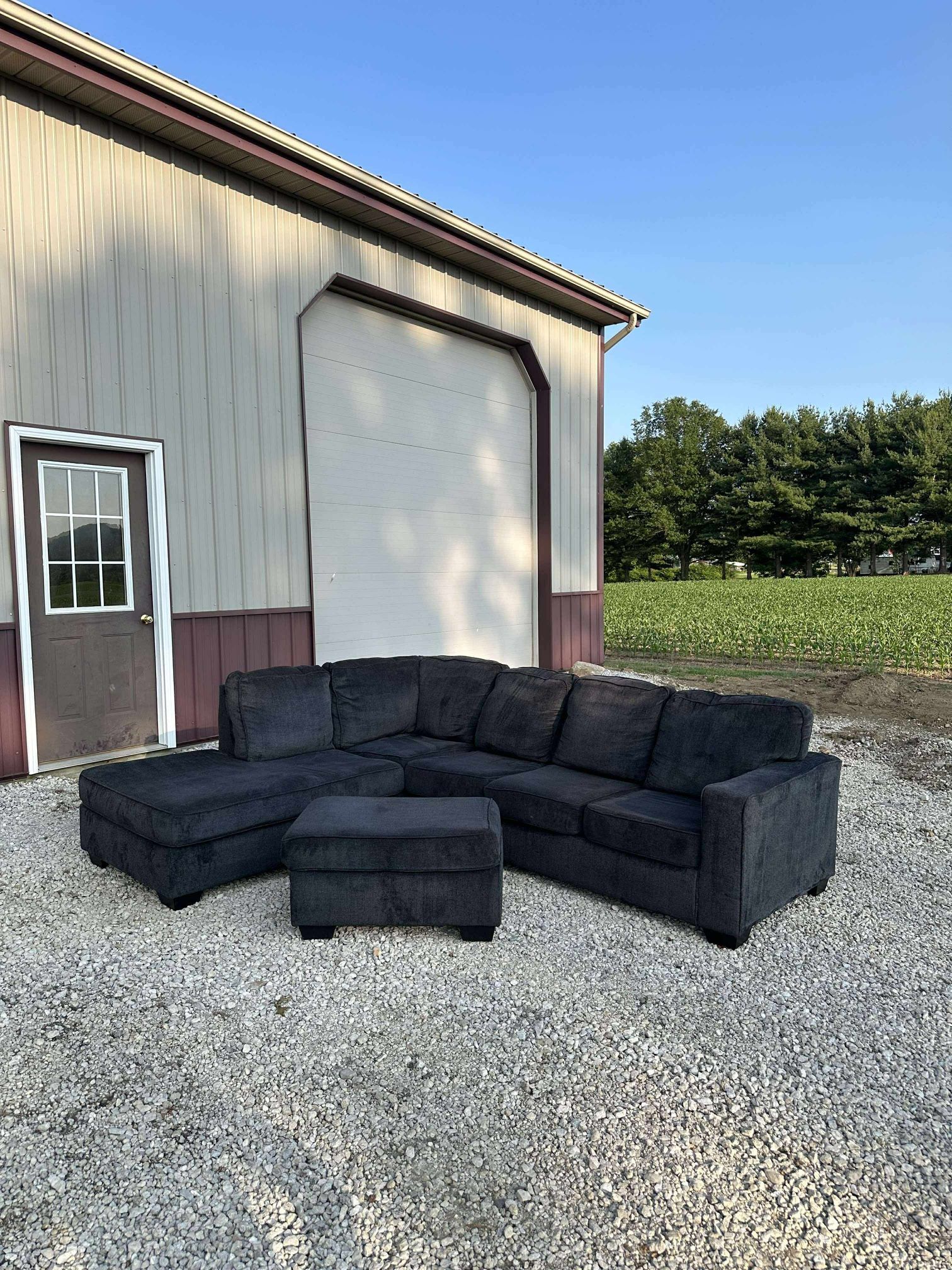 Dark Grey Sectional Couch and Ottomano