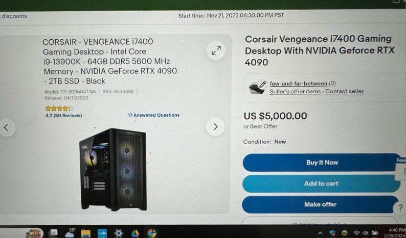 NEW Corsair VENGEANCE Tower ICE Cooling, NVIDIA GeForce RTX 4090 FOUNDER'S, MSI MB, DDR5 RGB 168GB RAM, I9 13TH****WITH UPTO12MONTH No Gimick Warranty