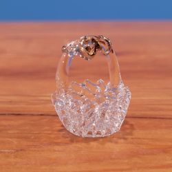 Vintage Mini Spun Glass Basket ~ Gold Accents, Decorative