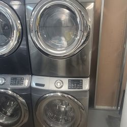Samsung Front Load Washer And Stackable Gas Dryer Set In Platnum Stainless Steel 