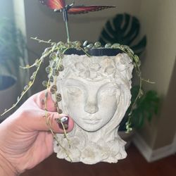 Lady Face Planter With String Of Turtles