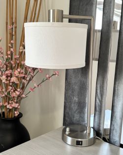Brushed Nickel Table Lamp with USB Port