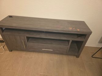 Gray Wood TV Stand with Cabinet and Drawer