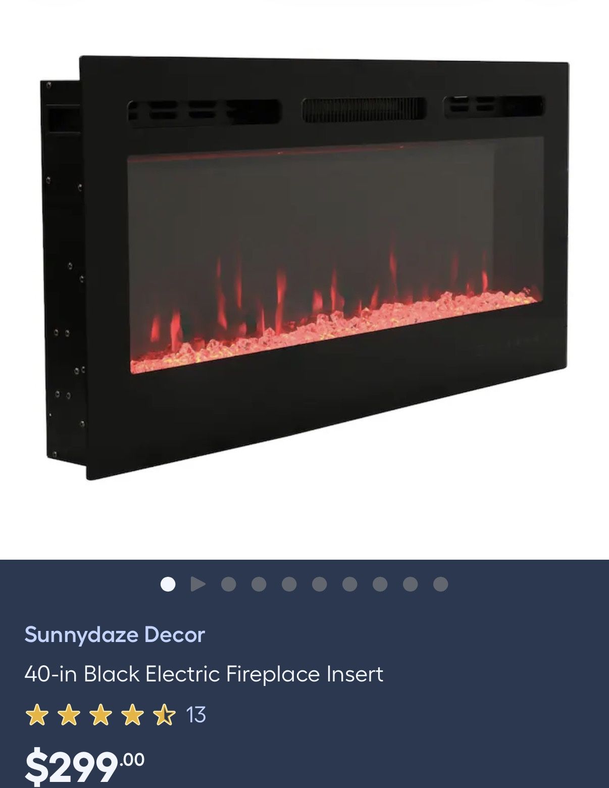 Sunnydaze Decor 40-in Black Electric Fireplace Insert