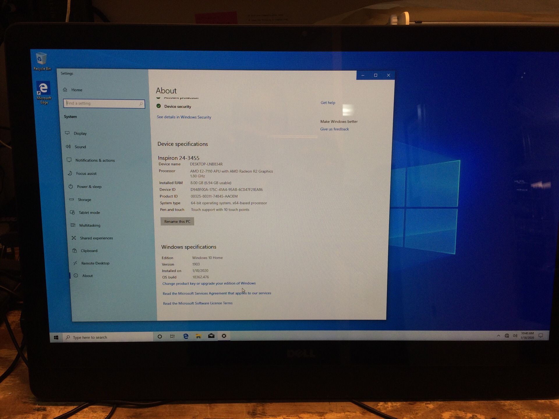 Dell inspiron 24 3455 Touch screen desktop computer all in one like new