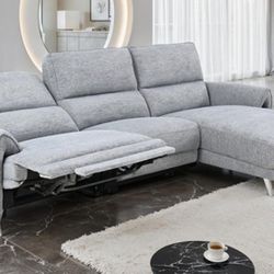 Brand New Grey Super Plush Chenille Power Reclining Sectional Sofa 
