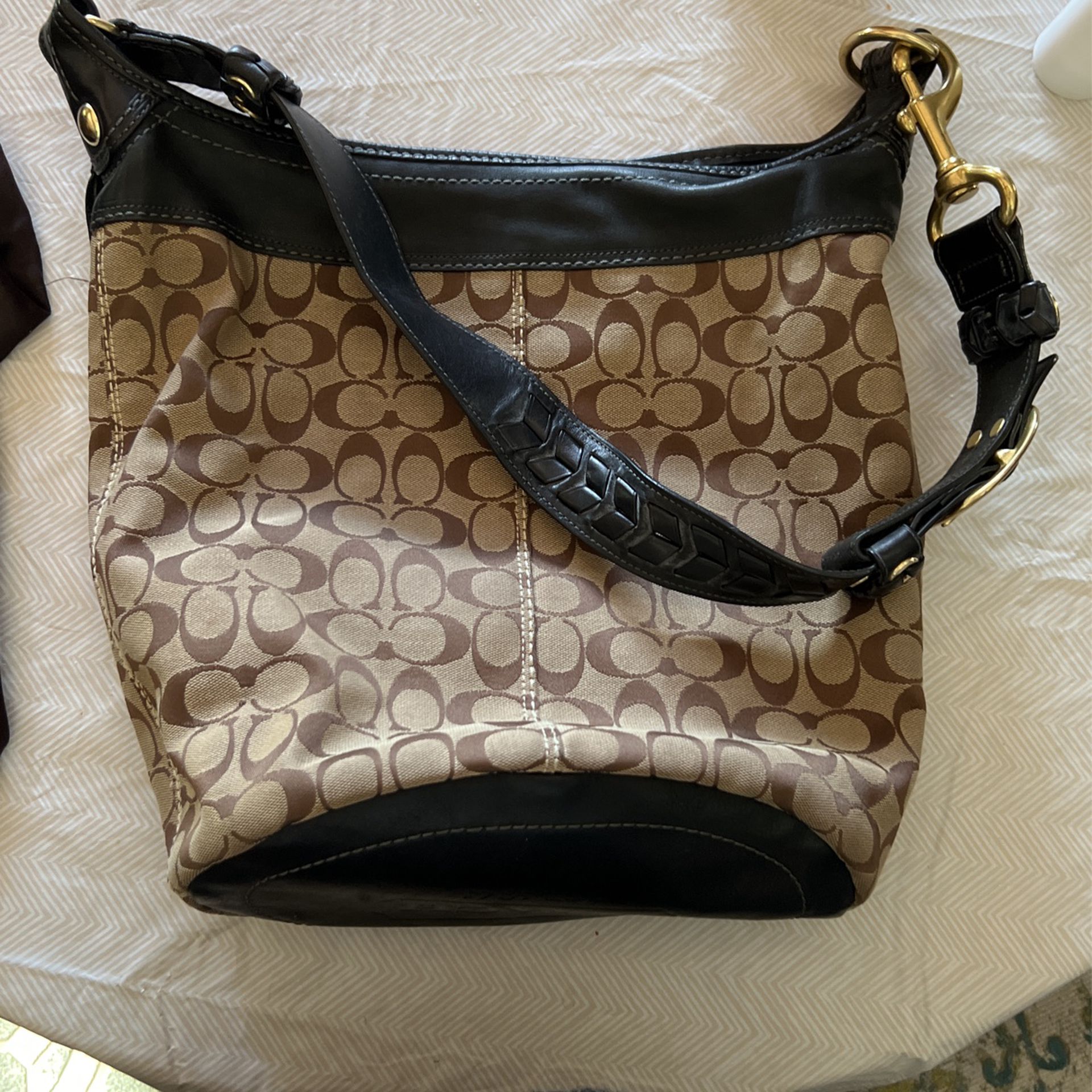 Coach Monogram Canvas and Black Leather Bag