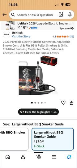 2026 Portable Electric Smoke Generator, Adjustable Smoke Control & Fits 99% Pellet Smokers & Grills, Cold/Hot Smoking Modes for Meats, Salmon & Cheese