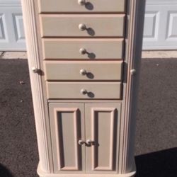 Cream Solid Wood Jewelry Armoire Cabinet