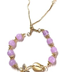 Purple Jade Gold Plated Flower Opal Bracelet Bead Beads Lavender Bangle 
