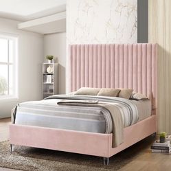 New Over 5ft Tall Vertically Tufted Pink Bed Frame 