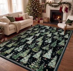 8x10 Christmas Rug for Living Room Washable Holiday Rug Black