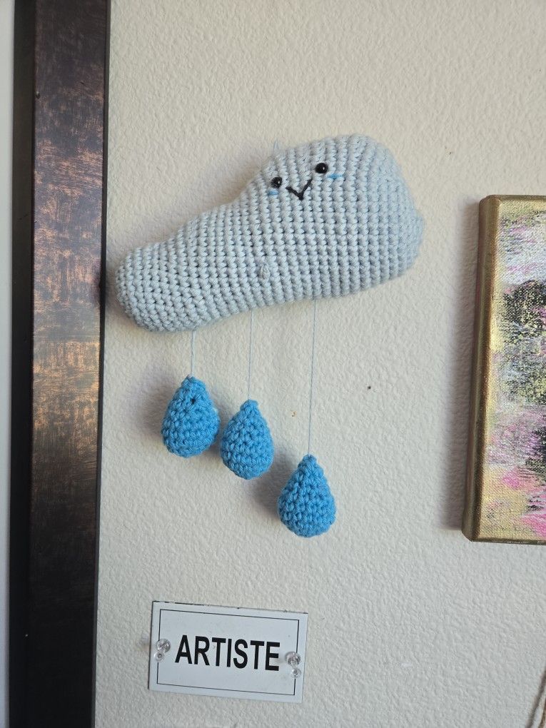 Cute Crocheted Umigarimi Cloud With Drops Of Rain