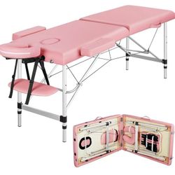01 Massage Tables Portable Massage Bed Aluminium Height Adjustable Facial Salon Tattoo Bed with Non-Woven Bag, 22 inch Width Pink