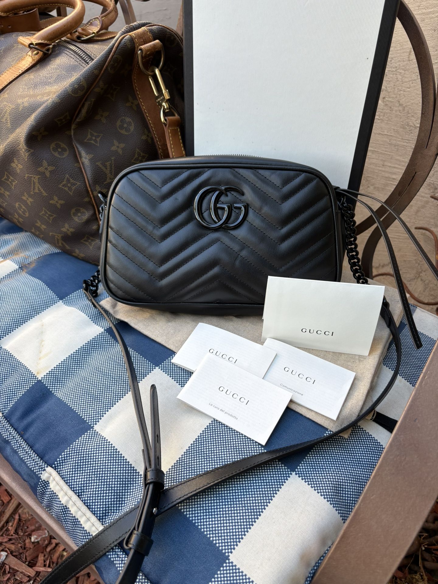 Gucci Black On Black GG Marmont Small Camera Bag