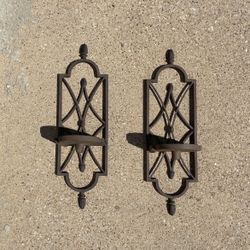 Southern Living Rustic Cast-Iron Candle Holder Wall Decor set of 2