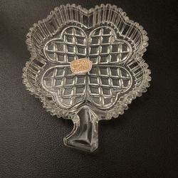 Bohemian Vintage Glass 4leaf Clover Trinket/ashtray/saucer