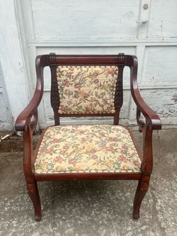 Antique Mahogany Armchair with Floral Upholstery
