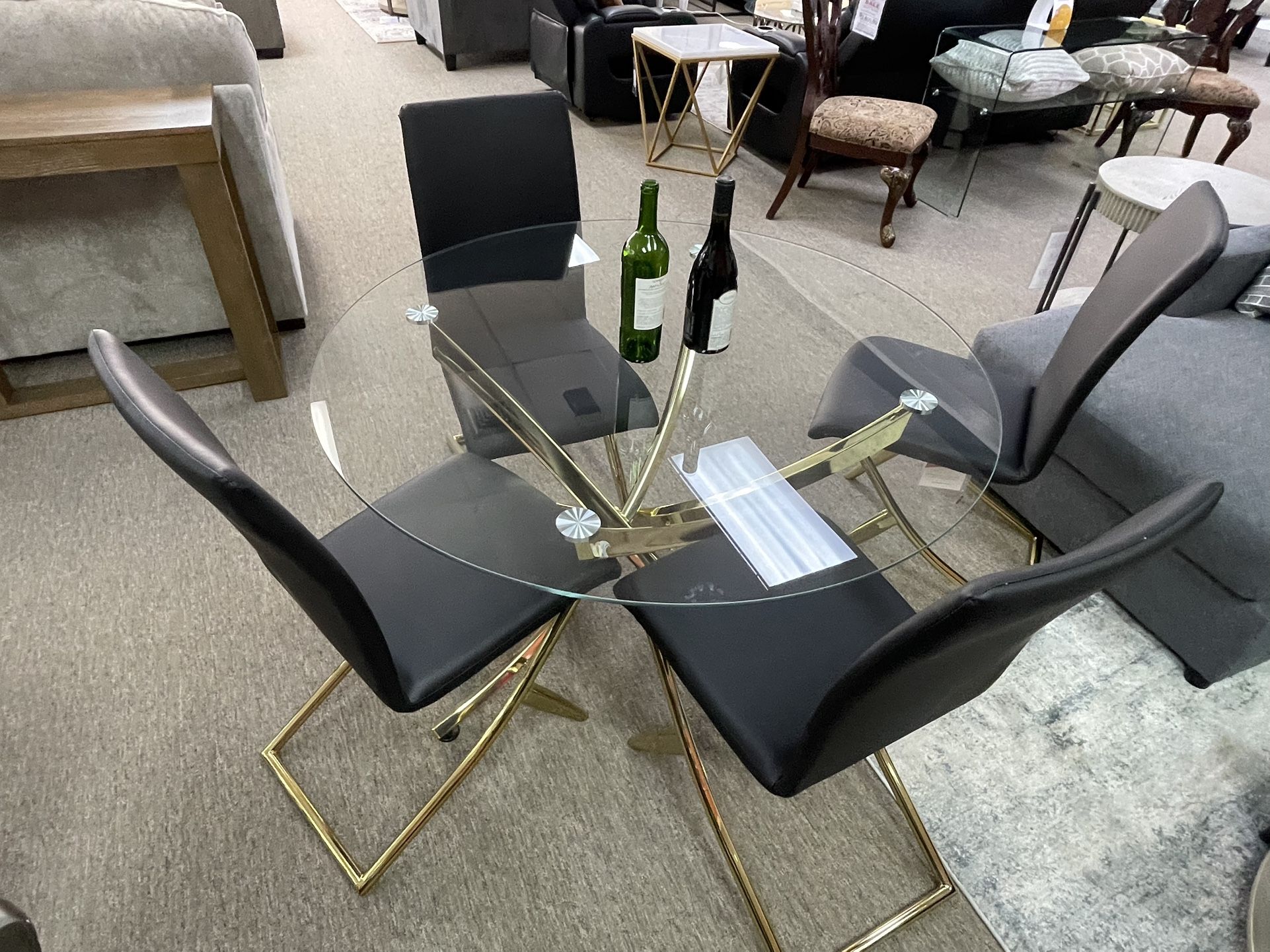 Glass Gold Table With 4 Chairs