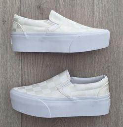 Vans Classic Slip On Satin White Stackform Platform Checkerboard Womens Size 5.5 &  9.5