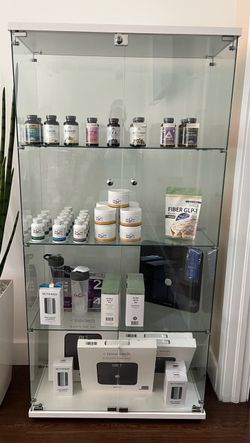 Modern White Glass Display Cabinet with Lock