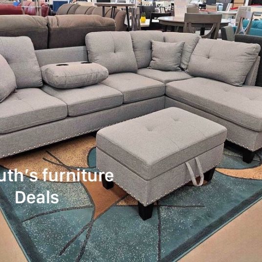 3-pc Sectional Sofa With Ottoman Taupe Grey