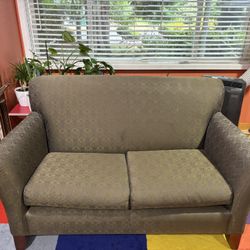 Loveseat Sofa - Jacquard Damask Golden Taupe Green, high quality, needs cleaning