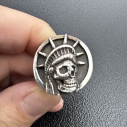 Nice! Mens Sterling Silver Lady Liberty Skull Ring
