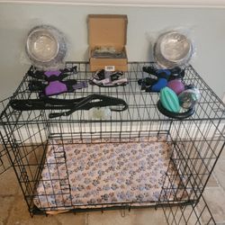 Brand New L'XL Dog Cage Up To 70lbs $60/ New Pet Bundle With Crate 2 BOWLS 2 TOYS HARNESS LEASH Bed & More $115 2 Door Folding Dog Kennel Jaula  