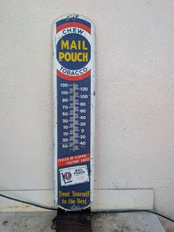 Vintage Metal Mail Pouch Chew Tobacco Thermometer Advertisement Sign