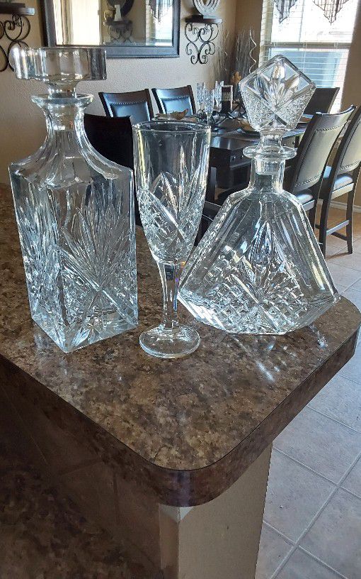 Crystal glass bottles.