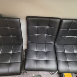 3 Black Leather Chairs , 3 Clear Chairs