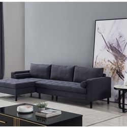 Brand New Gray Velvet Fabric sectional sofa set