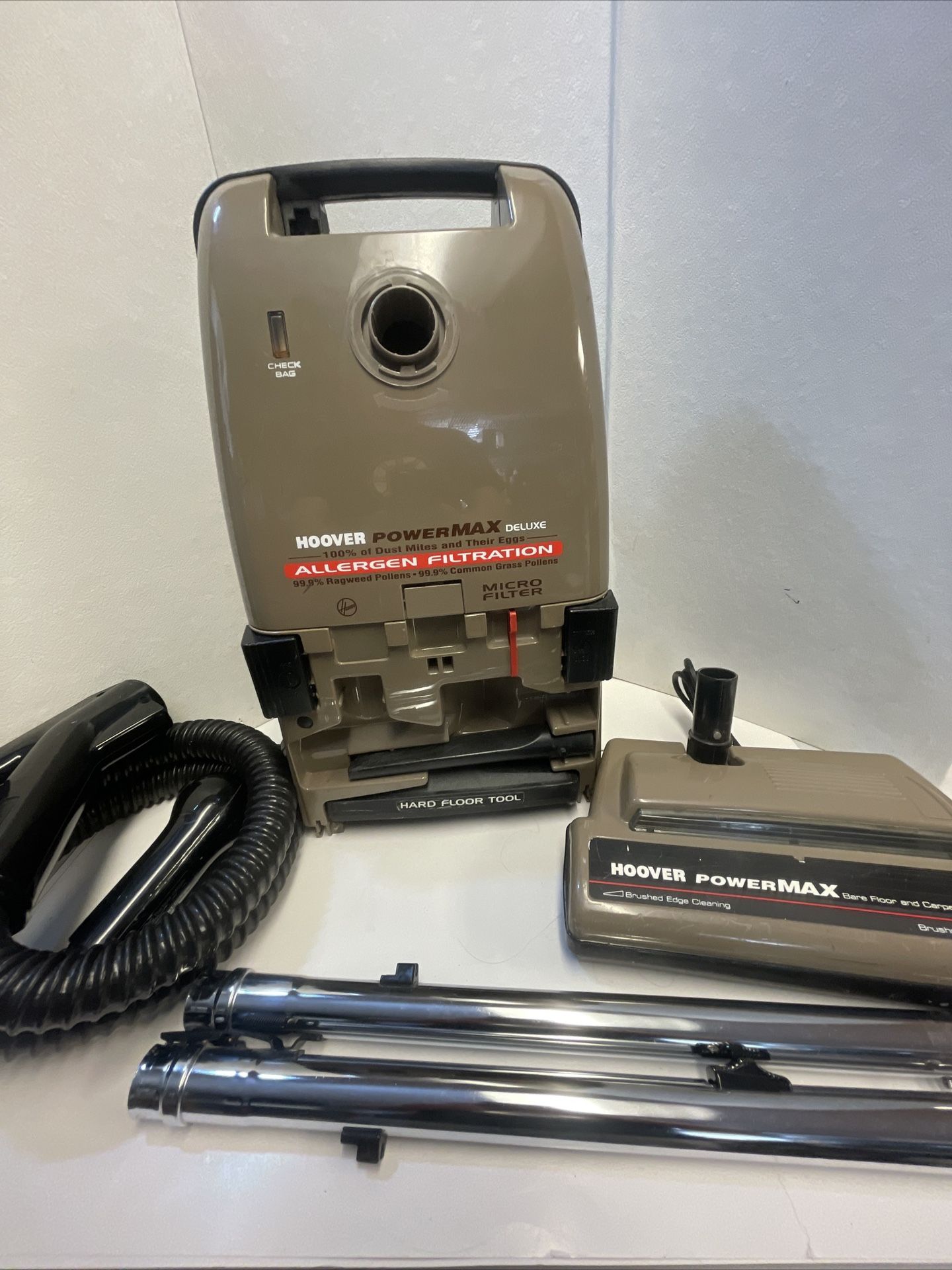 Hoover PowerMAX Deluxe S3601 Canister Vacuum w Brush Head Allergen Filter Tested