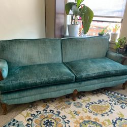 Vintage Teal Velvet Sofa