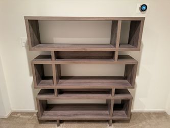 Modern Asymmetrical Grey Wood Grain Bookcase