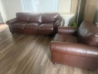 Brown Leather Sofa and Loveseat Set