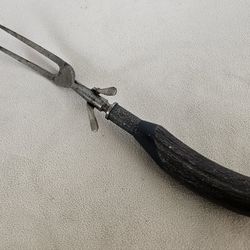 Antique Vintage Meat Carving Serving Fork Antler Stag Handle 11" STERLING Silver