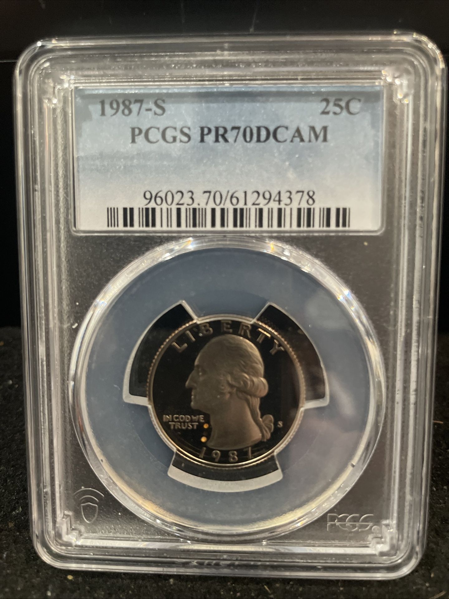 1987 S Gem Perfect Graded Washington Quarter Graded By PCGS At PR70 4-18
