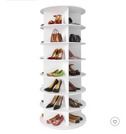 7 Tier Rotating Shoe Rack Tower Carousel Organizer White Storage