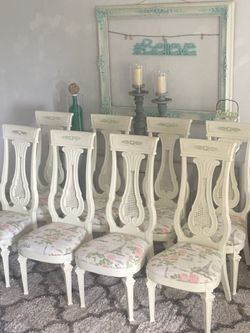 Vintage French dining room set 8 chairs.