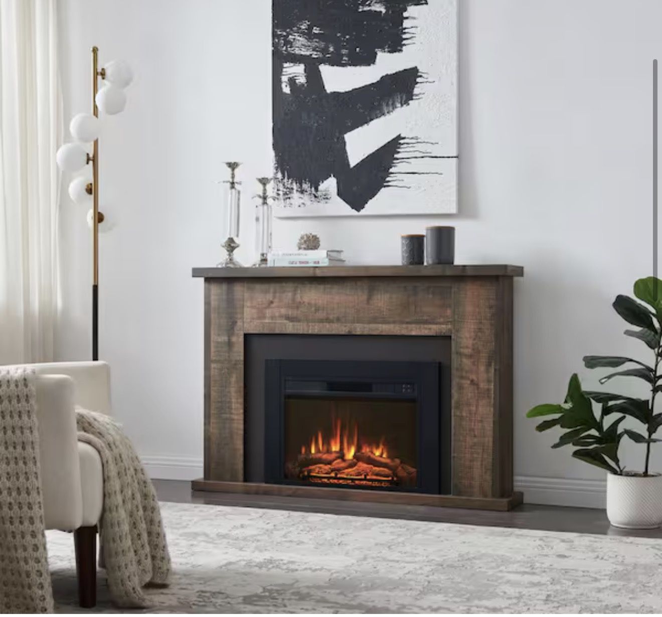 28 in. Ventless Electric Fireplace Insert, Remote Control