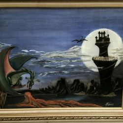 Large 16x20 Acrylic Painting Green Dragon