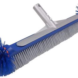 New Professional 17.5" Floor & Wall Pool Cleaning Brush with Durable Around Nylon Bristles, EZ Clip Aluminum Handle- Easily Sweep from Walls, Floors, 