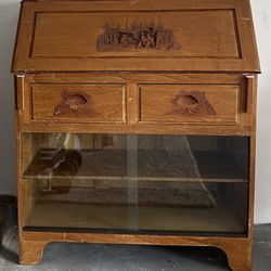 Vintage Asian/Oriental Hand-Carved Wooden Drop leaf Secretary Desk 
