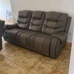 Grey Leather Couch 