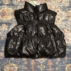 Black Leather Puff Vest
