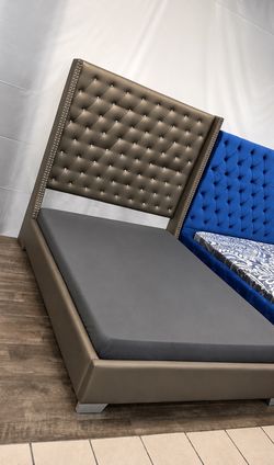 GREY BED w/ Diamond Headboard - tall headboard