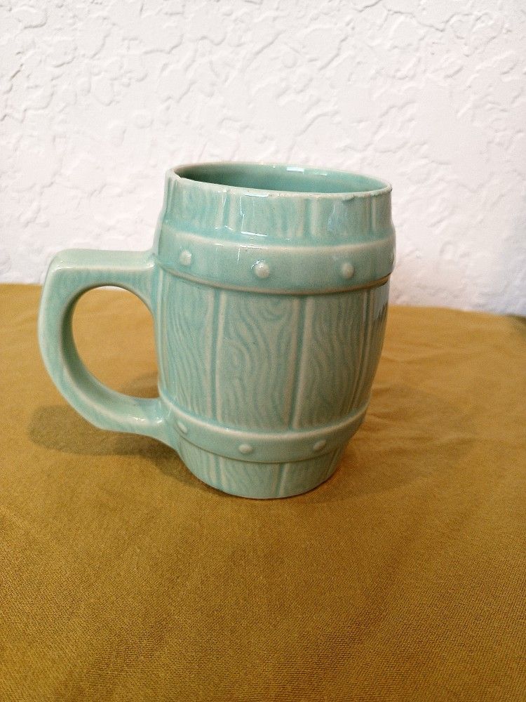 Vintage Ceramic Pottery Barrel Mug Light Green Color
